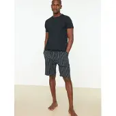 Trendyol Pyjamas kort marinblå / vit