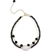 Luxenter ekhao armband i metallegering och onyx hydrotermisk kvarts 18K guldpläterad finish