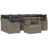 vidaXL Trädgårdsoffset med lagring 7 pcs Grå Poly rattan