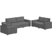 vidaXL Soffa 3 pcs Mörkgrå 220 x 80 x 84 cm Linnenblandad tyg