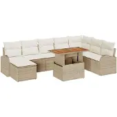 vidaXL Trädgårdsoffset med kudde 9 pcs beige och gräddvit