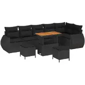 vidaXL Trädgårdsoffset 9 pcs Svart konstrotting