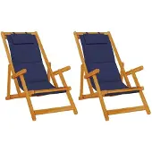 vidaXL Strandstol med kudde 2 pcs Brun x Massivt akaciaträ
