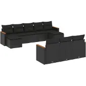 vidaXL Loungegrupp 10 delar med svarta dynor konstrotting