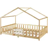 En.casa Juniorsäng Treviolo hussäng med sängskydd 200x120cm furu []