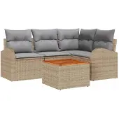 vidaXL Trädgårdsoffset 5 pcs Beige och Ljusgrå konstrotting