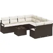 vidaXL Soffset med kudde med lagring 9 pcs Brun och Kräm konstrotting