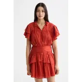 Scotch & Soda Ruffled Gathered Kortärmad Kort Klänning