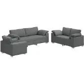 vidaXL Soffa 3 pcs Mörkgrå 219 x 80 x 82 cm Linnenblandad tyg