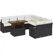 vidaXL Trädgårdsoffset med kudde 7 pcs Svart och gräddvit