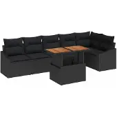 vidaXL Trädgårdsmöbelset med kudde 7 pcs Svart och Brunt
