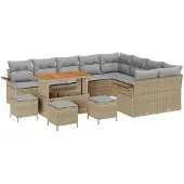 vidaXL Trädgårdsoffset med kudde med lagring 13 pcs Beige och Ljusgrå