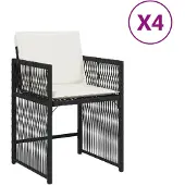 vidaXL Trädgårdsstolar med dynor 4 st svart konstrotting