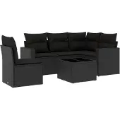 vidaXL Loungegrupp med dynor 6 delar svart konstrotting