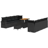 vidaXL Trädgårdsoffset med kudde 11 pcs Svart Poly rattan