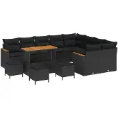 vidaXL Trädgårdsoffset med kudde med lagring 13 pcs Svart Poly Rattan