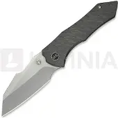 We Knife High-Fin XL WE24010-4 Bead Blasted CPM 20CV, Diamond Tiger Stripe Patterned Flamed Titanium, pocket knife
