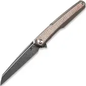 Kansept Knives Arcus Framelock Damascus fällkniv, Bronze Ti/Brown Micarta