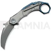 We Knife Tayra fällkniv, Gray & Blue Ti, Stonewash