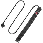 ACT grenuttag PD3005 PDU 19 1U 8x Typ F CEE7/7 Strömbrytare 2,5 m kabel Svart