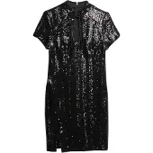 Superdry för kvinnor. W8011769A Mandarin Sequin-klänning svart (S), Casual, Parti, Nylon, Kort ärm