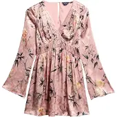 Superdry för kvinnor. W8011795A Rosa miniklänning i jacquard med blommönster (L), Parti, Viskos, Lång ärm