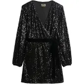 Superdry för kvinnor. W8011789A Sequin Velvet Wrap-klänning svart (M), Casual, Parti, Polyester, Lång ärm