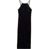 Superdry för kvinnor. W8011985A Midiklänning i sammet med spets bak (L), Casual, Parti, Lila, Polyester, Ärmlös / Hängselbyxor