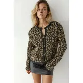 Hiccups for Kids Avslappnad passform leopardmönstrad stickad kofta