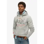 Superdry för män. M2014122A Luvtröja med avslappnad passform och logotyp Vintage Heritage grå (XXL), Casual, Bomull