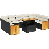 vidaXL Loungegrupp 10 delar med svarta dynor konstrotting