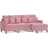vidaXL 3-sitssoffa med fotpall rosa 180 cm sammet