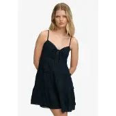 Superdry för kvinnor. W8012115A Vestido Cheesecloth Tiered Mini marinblå (L), Casual, Bomull, Ärmlös / Hängselbyxor, Marino