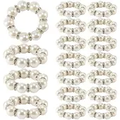Torribaly 30st Pärlservettringar Imitation Pearl Beaded Rhinestone Servettringhållare Servettringar Serviettservettringar