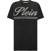 Philipp Plein Open Back T-Shirt Dress Strass Signature Signature