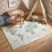Little Olly Barnmatta | Globe mintgrön hos Volero | 120x170 cm | Polyester | Figurer/Karaktärer | Rektangulär | Låg lugg