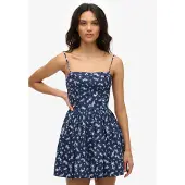 Superdry för kvinnor. W8011971A Cami-klänning marinblå (M), Casual, Bomull, Ärmlös / Hängselbyxor, Marino