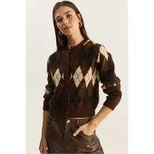 Bianco Tjock Jacquardstickad Cardigan med Knappar