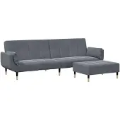 vidaXL Bäddsoffa 2-sits med fotpall mörkgrå sammet
