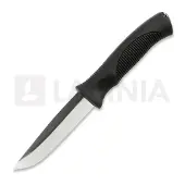 Rokka Korpisoturi kniv, black, leather sheath