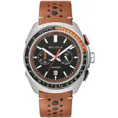 Bulova Racer Kronograf Läderarmband Svart Urtavla Kvarts 98B427 100M Herrklocka svart