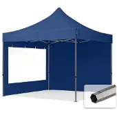TOOLPORT 3x3 m snabbtält, Premium stål, med sidodelar (panoramafönster), blå