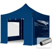 TOOLPORT 3x3 m snabbtält, Premium stål, med sidodelar (panoramafönster), blå