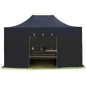 TOOLPORT 3x4,5 m snabbtält, Premium stål, med sidodelar, svart