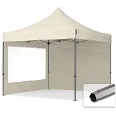 TOOLPORT 3x3 m snabbtält, Premium stål, med sidodelar (panoramafönster), champagne