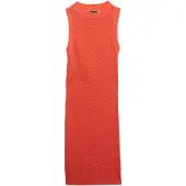 Superdry för kvinnor. W8011870A Virkad Chevron klänning i corall (S), Casual, Bomull, Ärmlös / Hängselbyxor, Korall