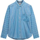 Superdry för kvinnor. W4010541A Relaxed Poplin Shirt blå (M), Casual, Bomull, Lång ärm