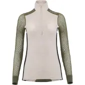 Aclima Women's WoolNet Hybrid Mock Neck Beige Melange/tarmac/jet Black