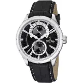 Festina Retro Läderrem Multifunktion Svart Urtavla Quartz F16573-3 herrklocka svart