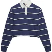 Superdry för kvinnor. W6012175A Stripe Rugby marinblå polotröja (XS), Casual, Bomull, Lång ärm, Marino